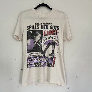 Olivia Rodrigo Official Merchandise Cream Spills Her Guts Live T Shirt Unisex S